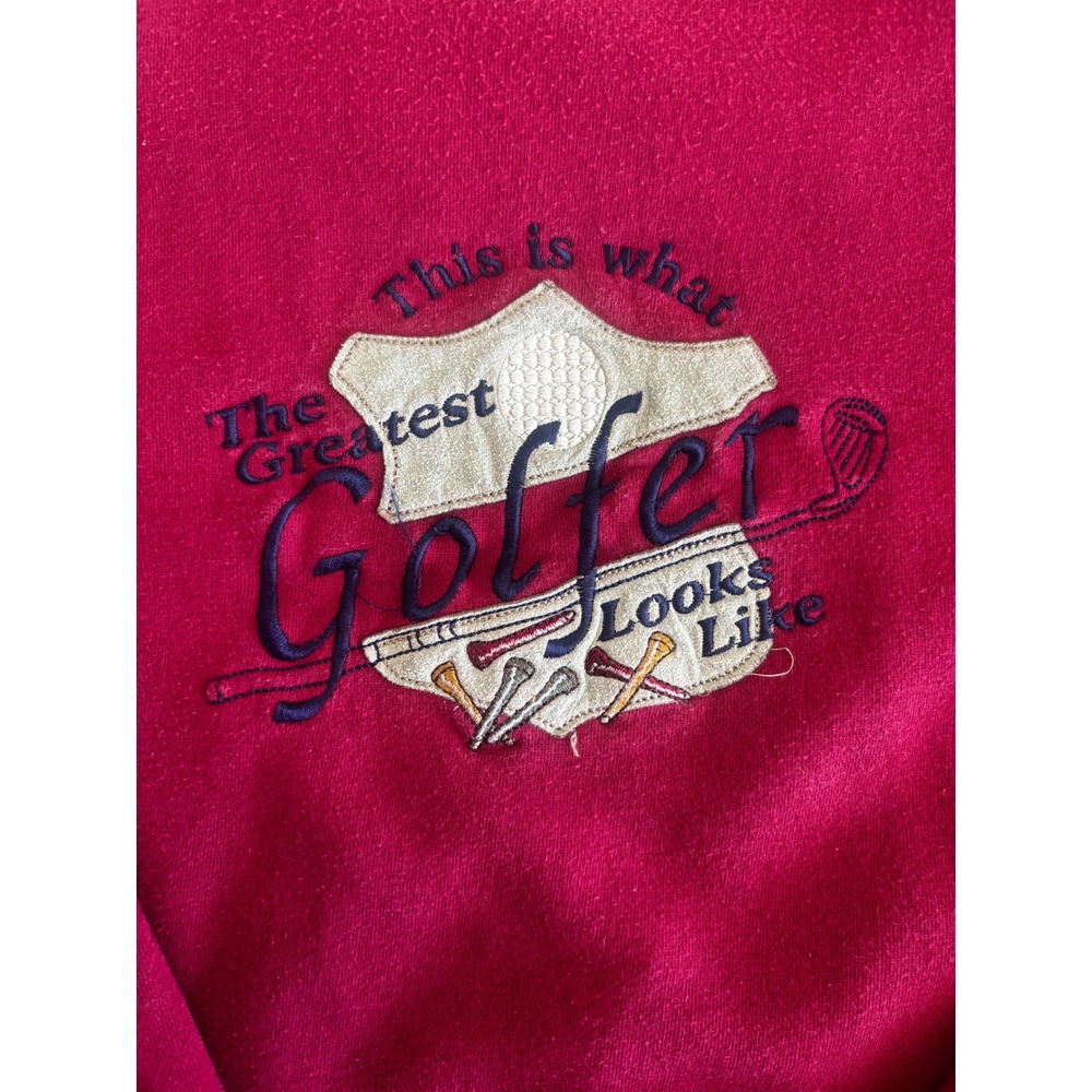 M&C Sport Mens Greatest Golfer Embroidered Sweatshirt Burgundy Red Large Vintage - Picture 2 of 5